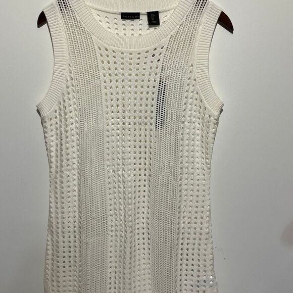 Tahari Dresses & Skirts - Tahari Women's Cream Open Knit Round Neck Sleeveless Bodycon‎ Dress Large NWT